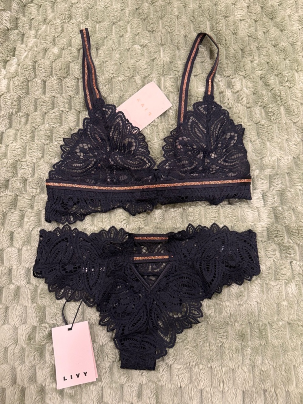 Livy Black Lace Bralette & Bikini Set - Picture 2 of 8